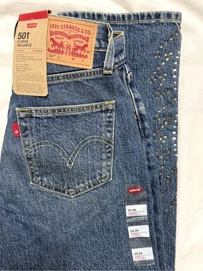 Levi's 501 Curve Women's High-Rise Jeans in Blue with Rhinestone Accents